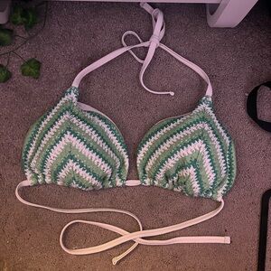 Hollister Green and White Swim Top